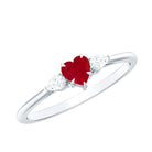 Natural 0.6 Carat Heart Shape Ruby Diamond 3 Stone Promise Ring AAA - Rosec Jewels