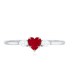 Natural 0.6 Carat Heart Shape Ruby Diamond 3 Stone Promise Ring AAA - Rosec Jewels