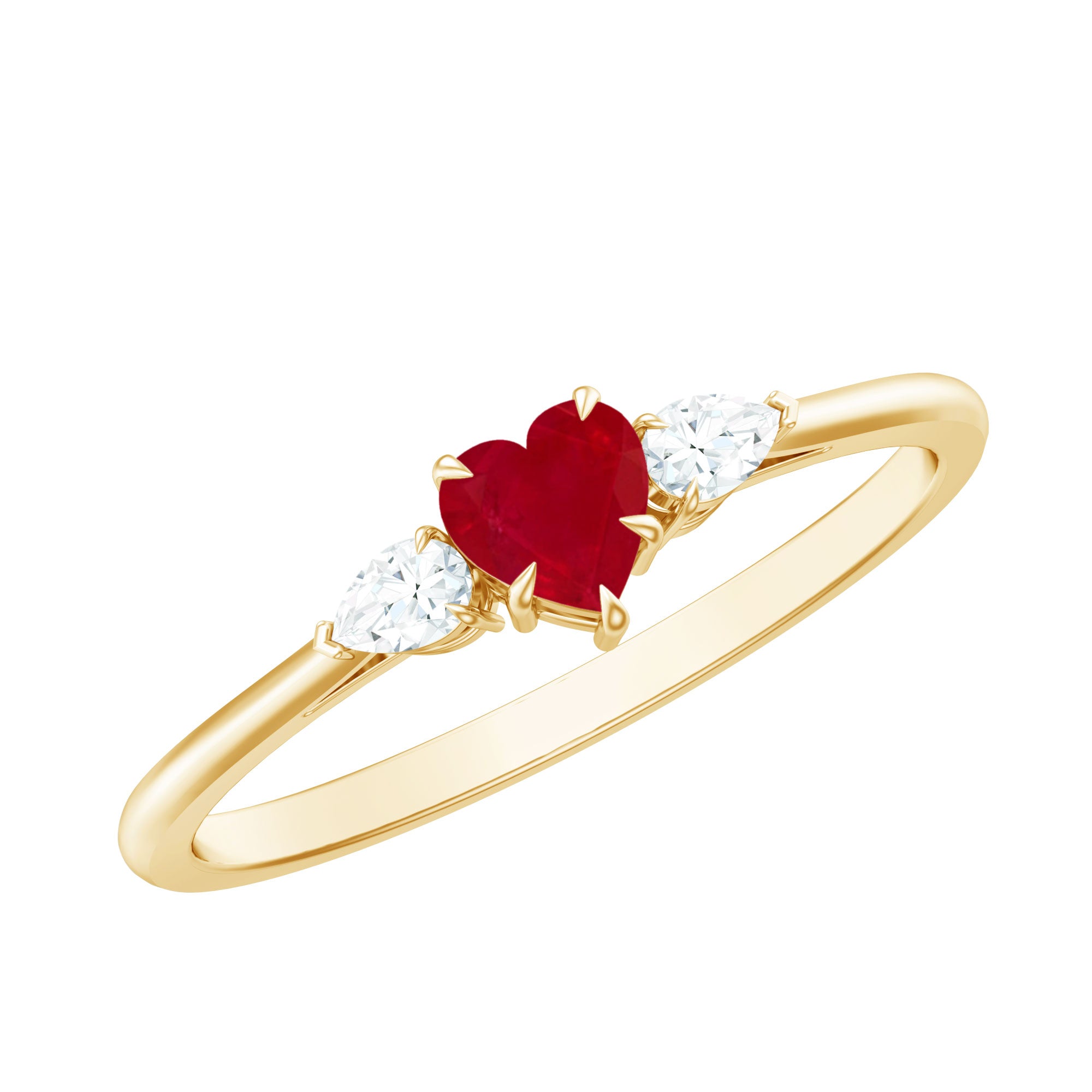 Natural 0.6 Carat Heart Shape Ruby Diamond 3 Stone Promise Ring AAA - Rosec Jewels