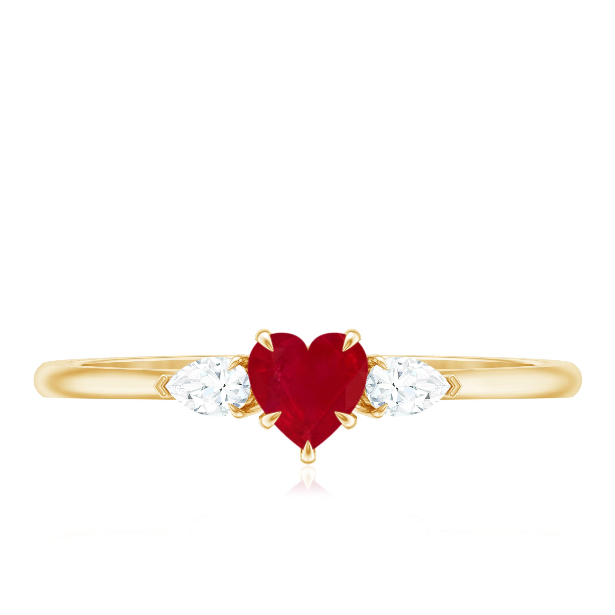Natural 0.6 Carat Heart Shape Ruby Diamond 3 Stone Promise Ring AAA - Rosec Jewels