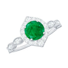 Natural Emerald Vintage Looking Engagement Ring with Diamond Halo AAA - Rosec Jewels