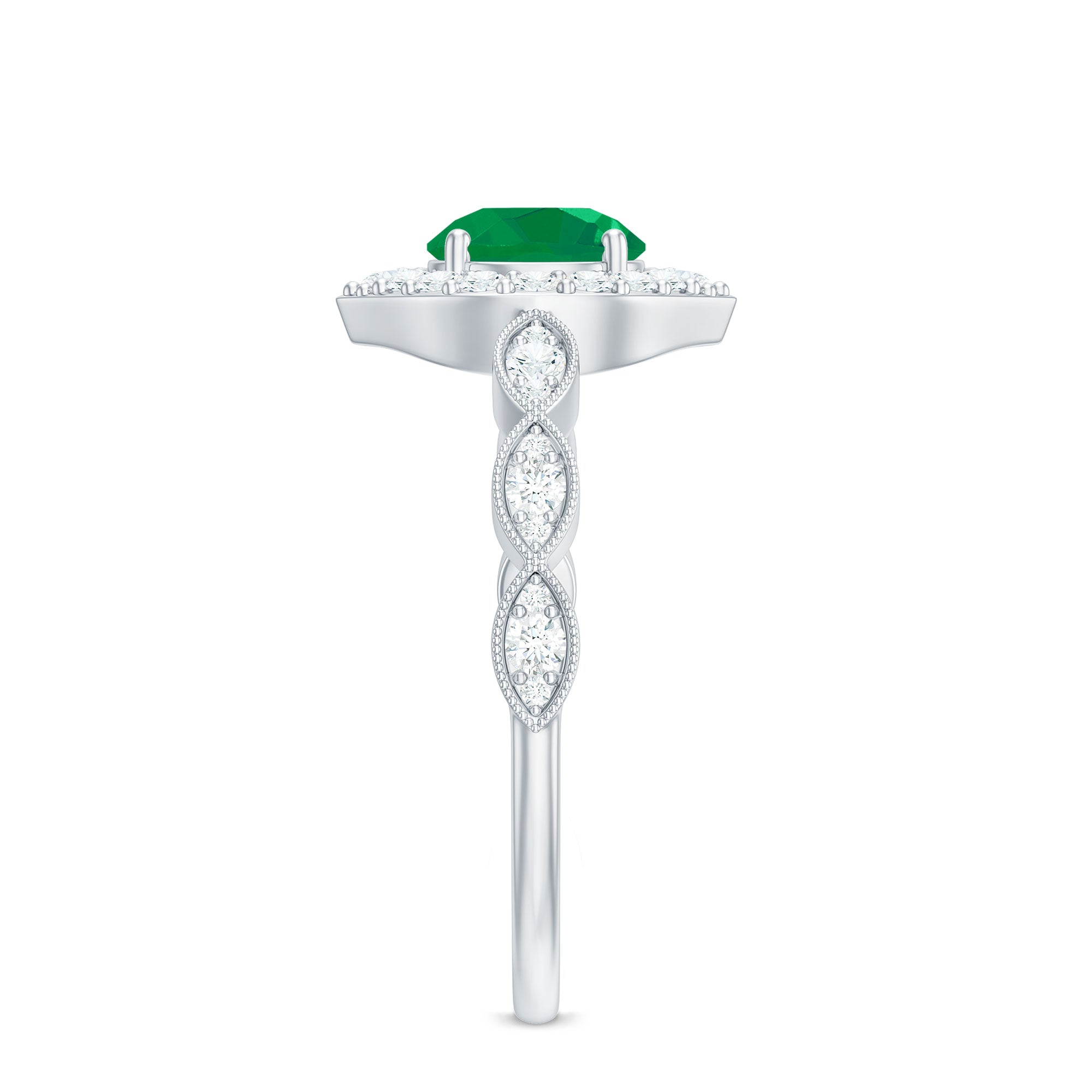 Natural Emerald Vintage Looking Engagement Ring with Diamond Halo AAA - Rosec Jewels