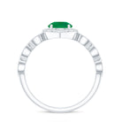 Natural Emerald Vintage Looking Engagement Ring with Diamond Halo AAA - Rosec Jewels