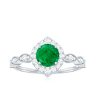 Natural Emerald Vintage Looking Engagement Ring with Diamond Halo AAA - Rosec Jewels