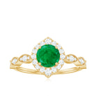 Natural Emerald Vintage Looking Engagement Ring with Diamond Halo AAA - Rosec Jewels