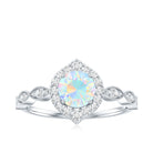 Vintage Looking Ethiopian Opal Engagement Ring with Real Diamond Halo AAA - Rosec Jewels
