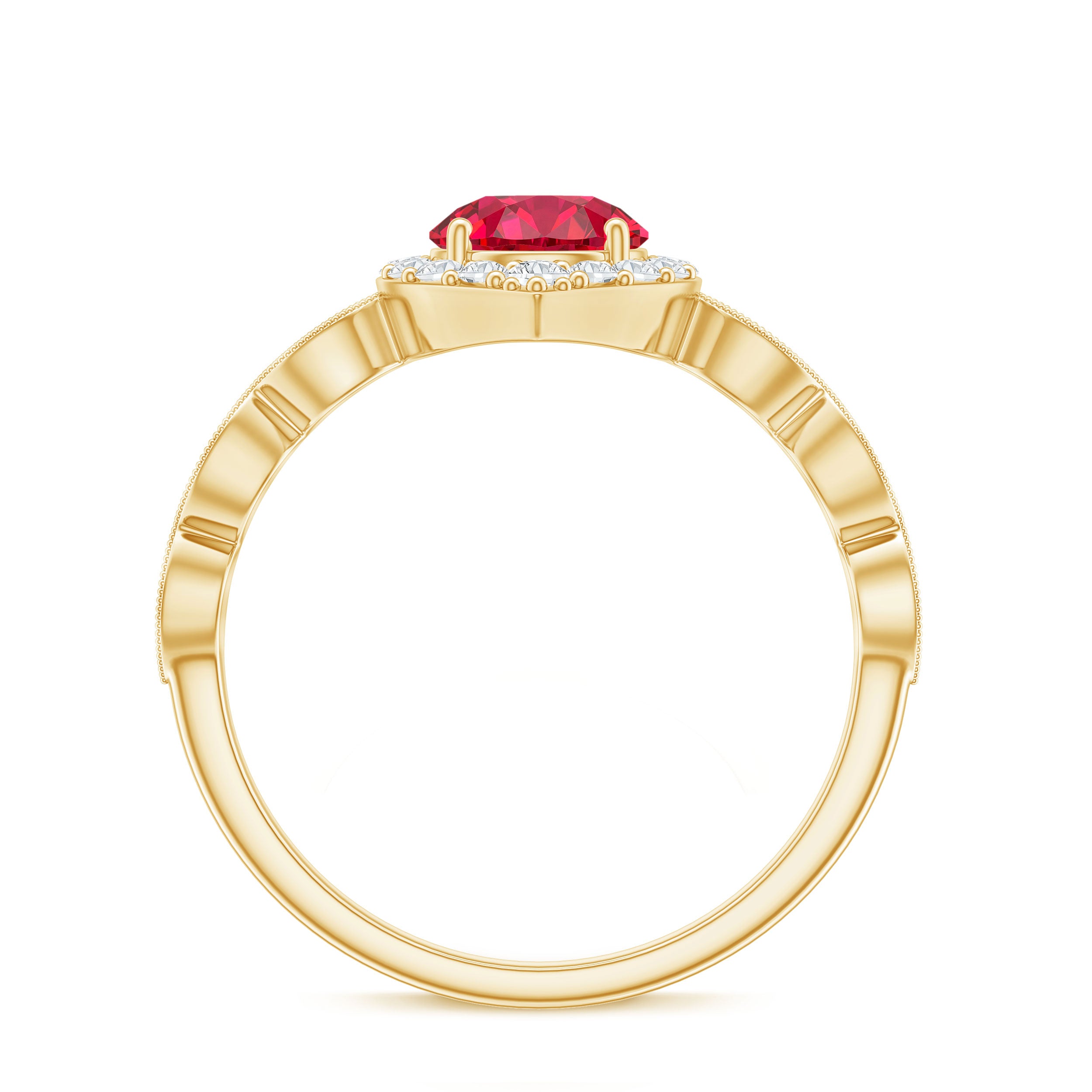 Rosec Jewels-Vintage Style 1.3 Carat Lab Grown Ruby Engagement Ring with Diamond