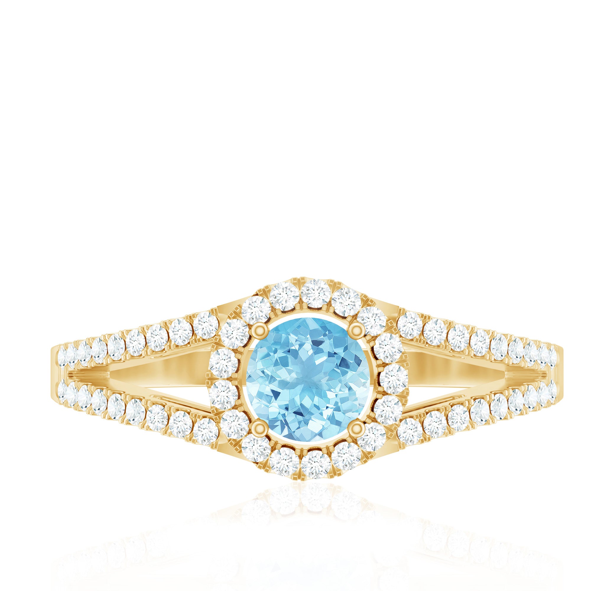 0.8 Carat Aquamarine and Diamond Split Shank Engagement Ring for Women AAA - Rosec Jewels