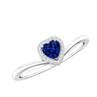 Lab Grown Blue Sapphire Heart Promise Ring with Diamond Halo AAAA - Rosec Jewels
