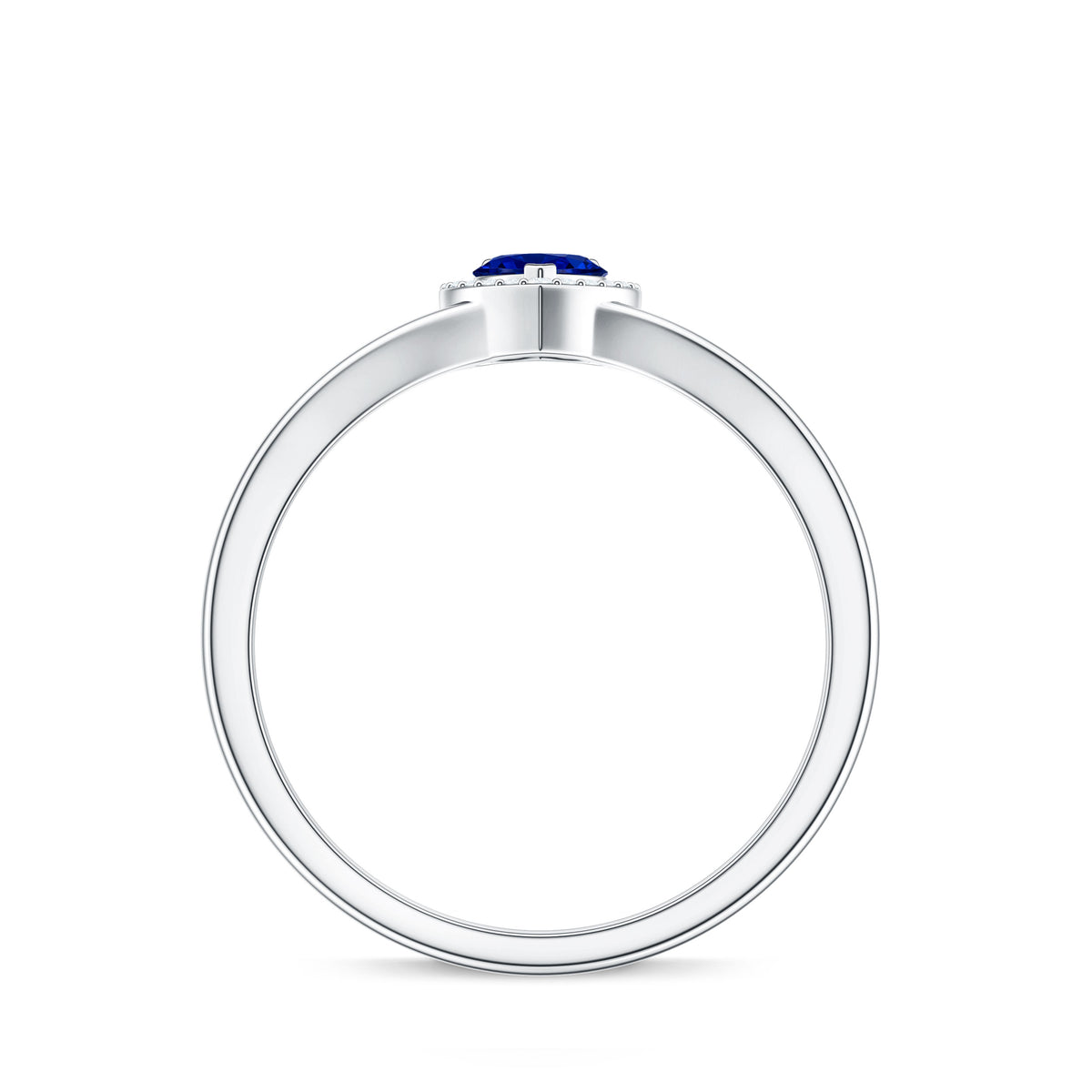Lab Grown Blue Sapphire Heart Promise Ring with Diamond Halo AAAA - Rosec Jewels