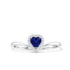 Lab Grown Blue Sapphire Heart Promise Ring with Diamond Halo AAAA - Rosec Jewels