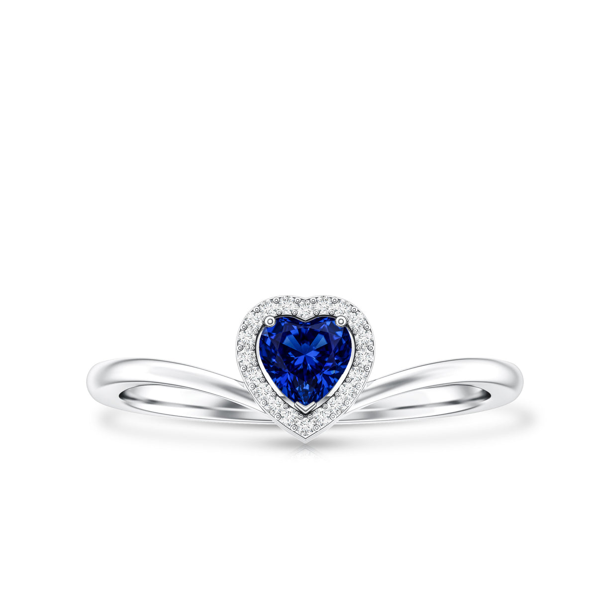 Lab Grown Blue Sapphire Heart Promise Ring with Diamond Halo AAAA - Rosec Jewels