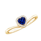 Lab Grown Blue Sapphire Heart Promise Ring with Diamond Halo AAAA - Rosec Jewels