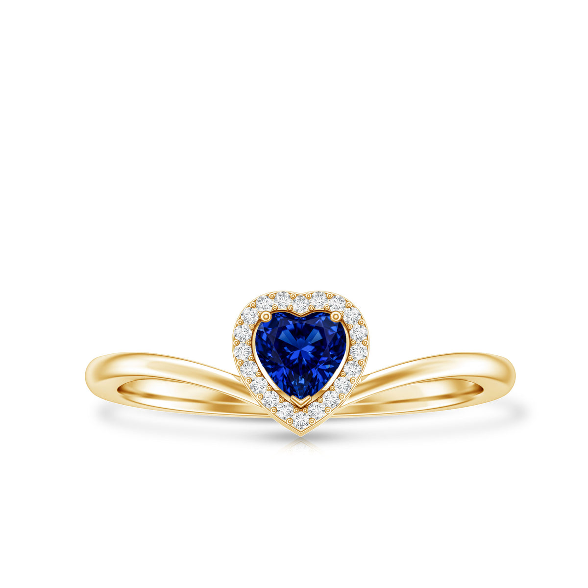 Lab Grown Blue Sapphire Heart Promise Ring with Diamond Halo AAAA - Rosec Jewels