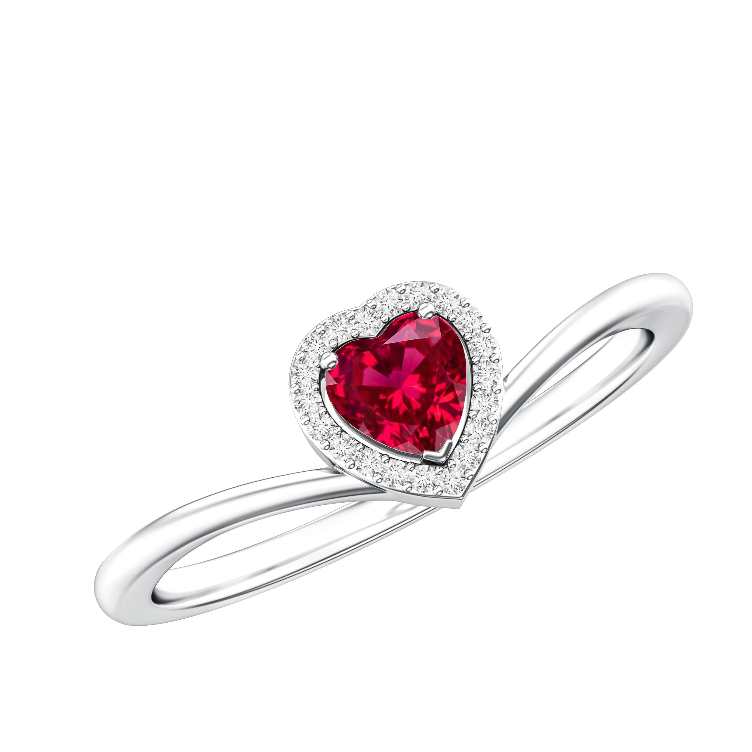 Lab Grown Ruby Heart Promise Ring with Diamond Halo AAAA - Rosec Jewels