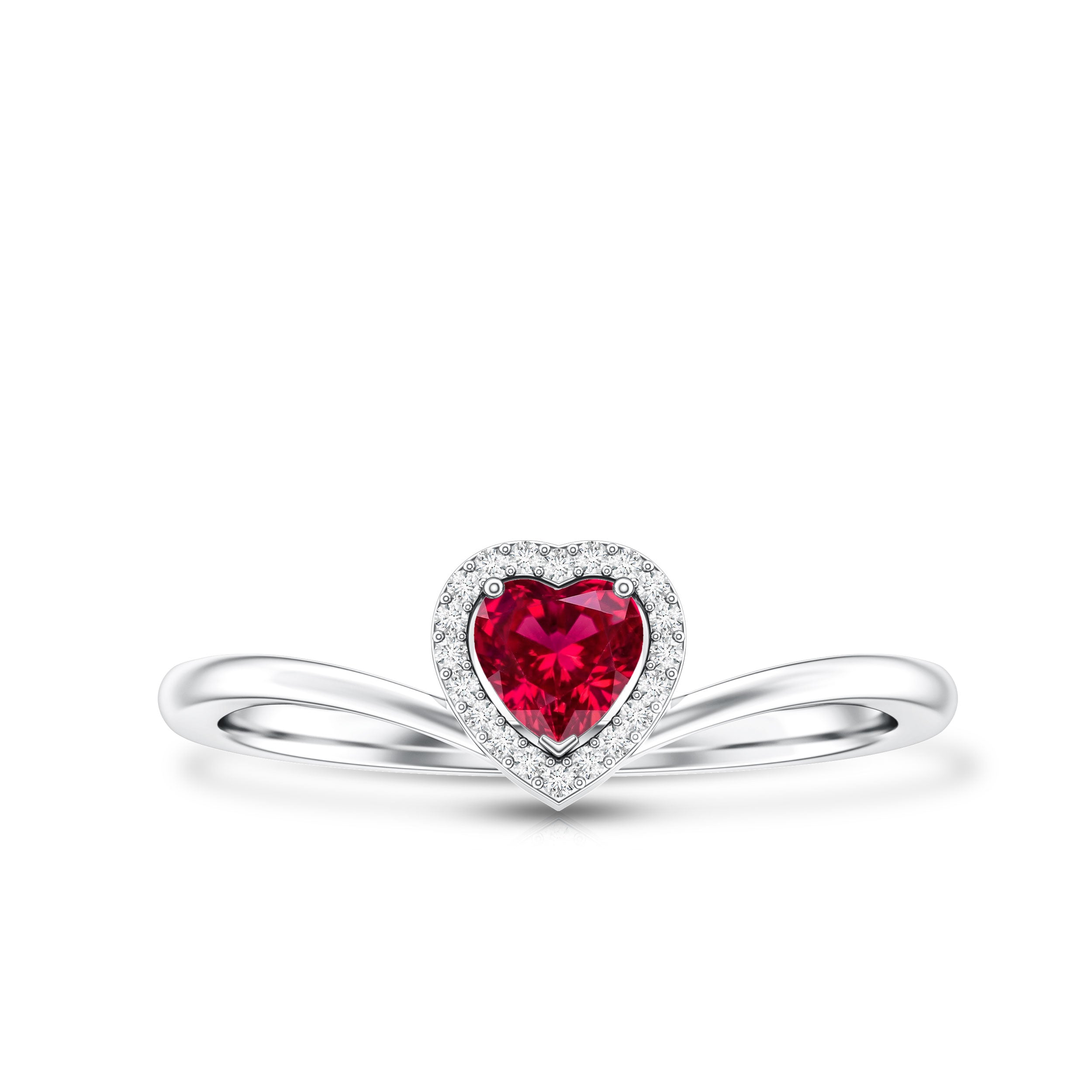 Lab Grown Ruby Heart Promise Ring with Diamond Halo AAAA - Rosec Jewels