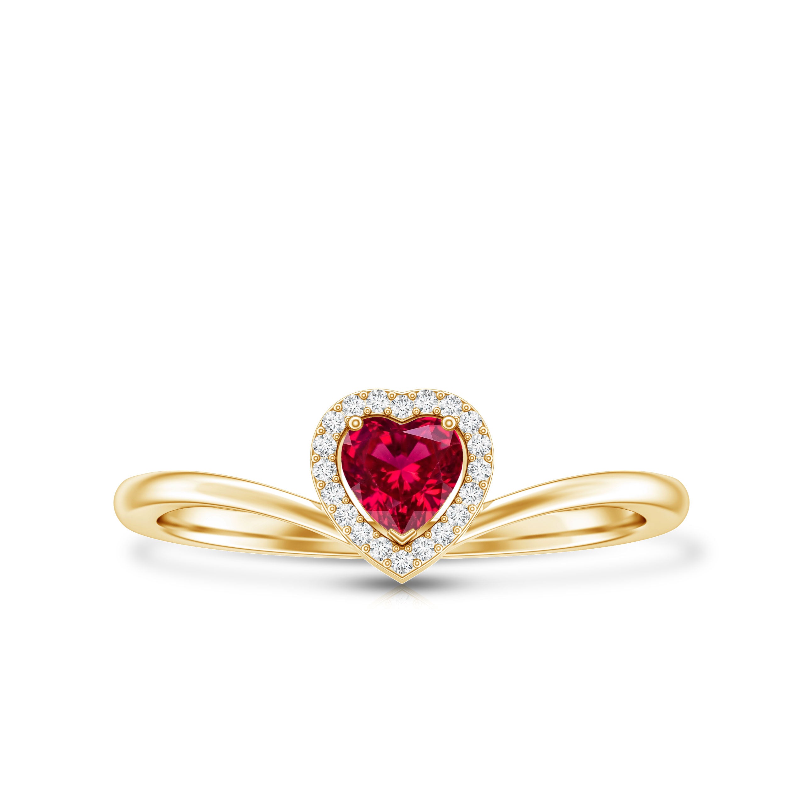 Lab Grown Ruby Heart Promise Ring with Diamond Halo AAAA - Rosec Jewels