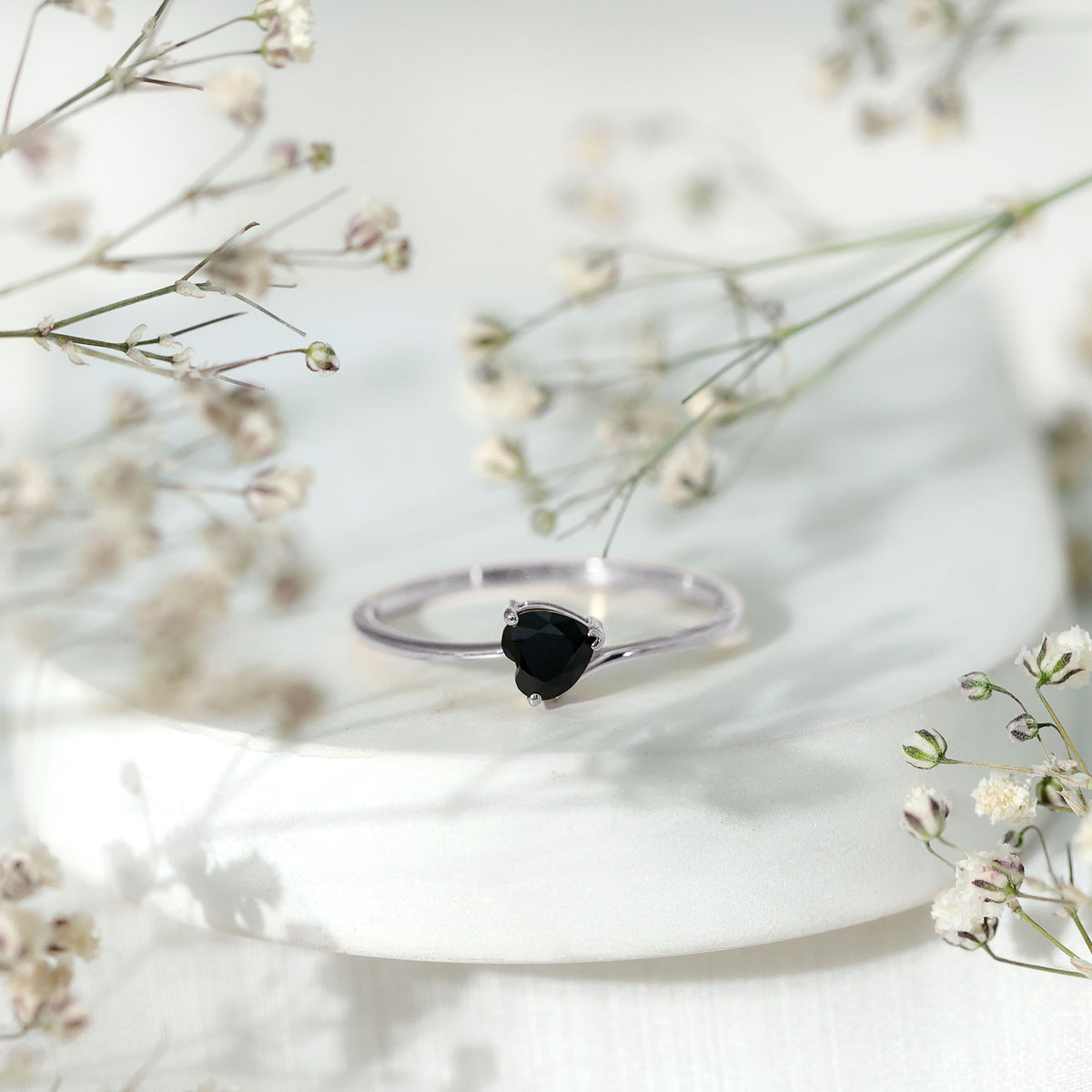 Natural Black Spinel Heart Promise Ring in East West Style AAA - Rosec Jewels