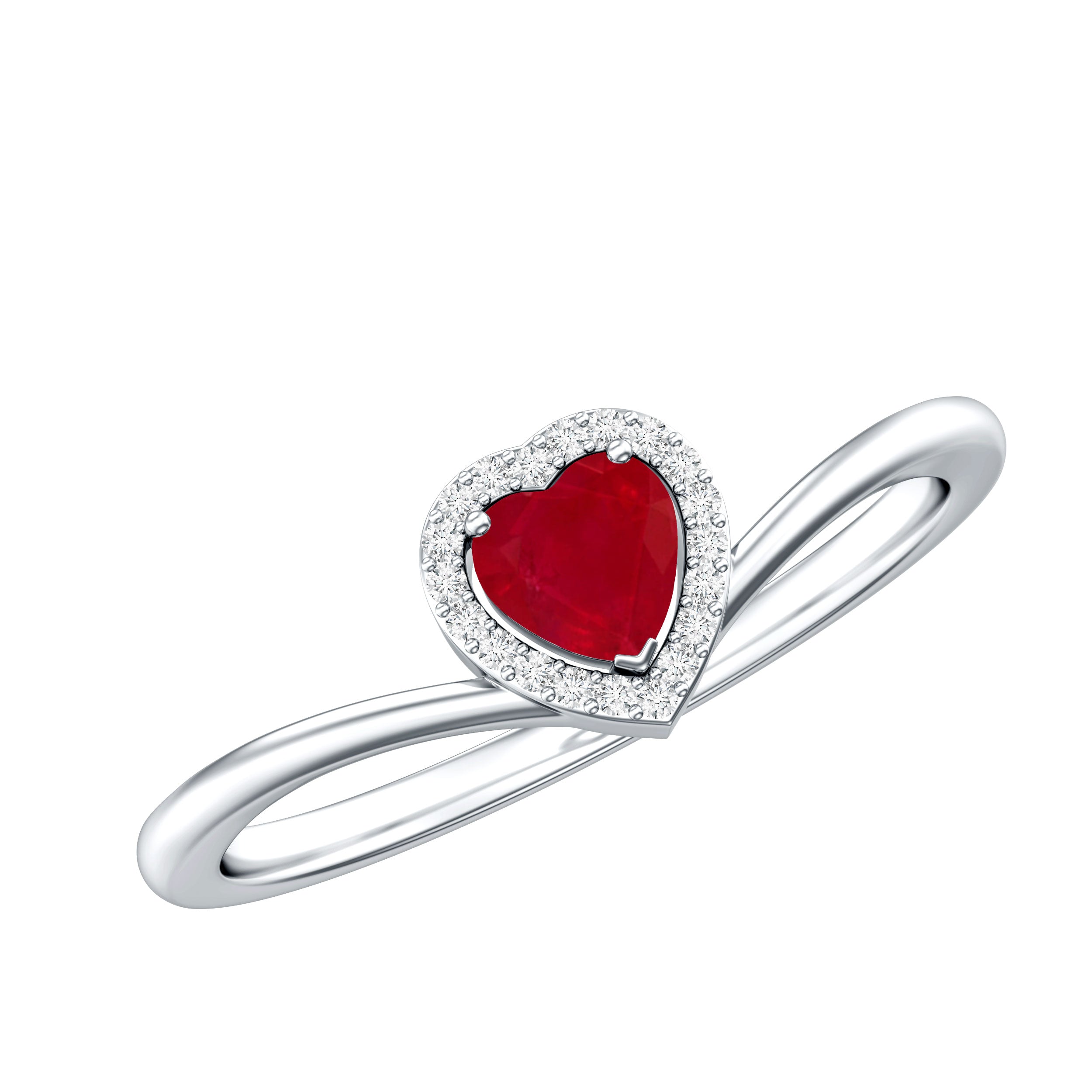 Genuine Half Carat Ruby Heart Promise Ring with Diamond Halo AAA - Rosec Jewels