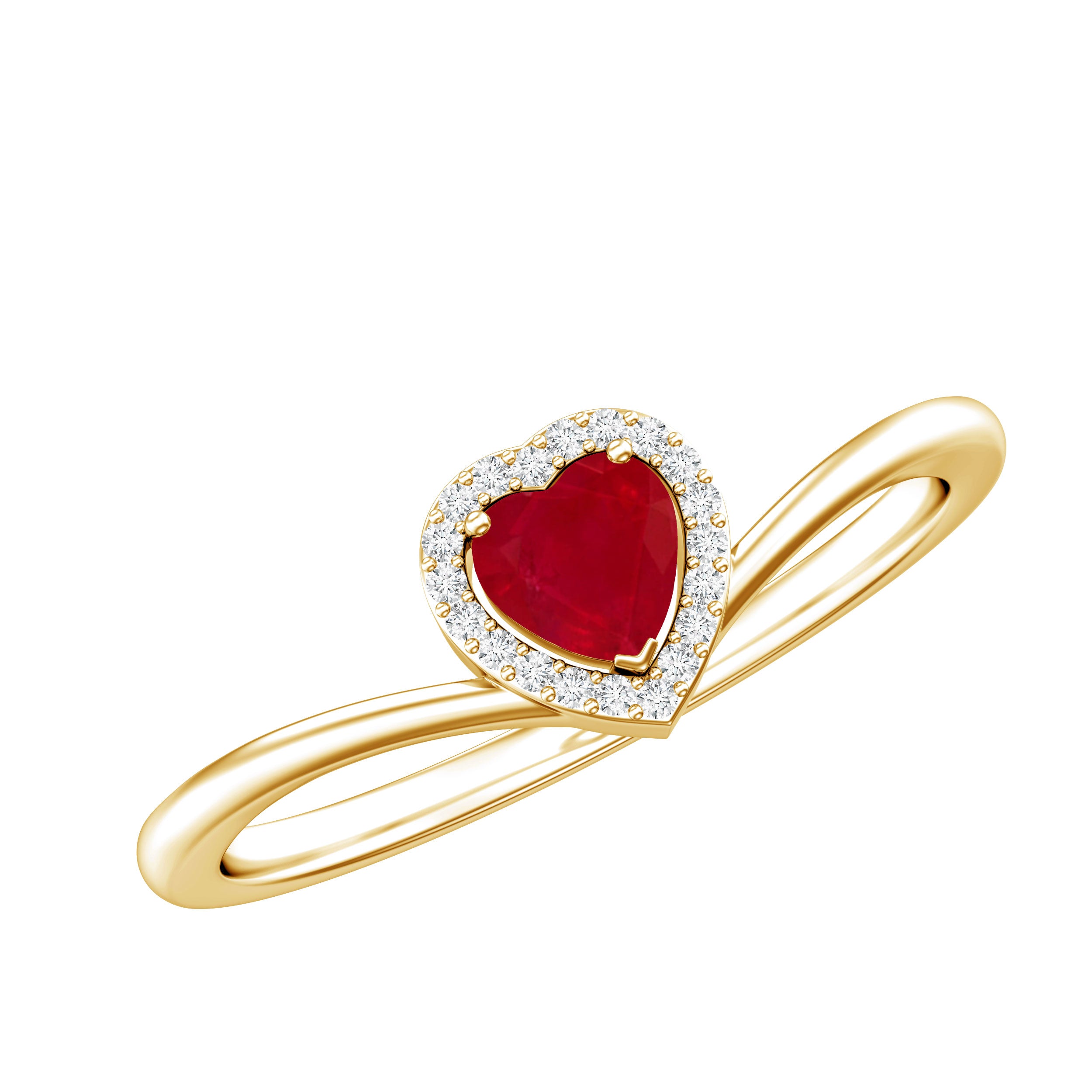Genuine Half Carat Ruby Heart Promise Ring with Diamond Halo AAA - Rosec Jewels