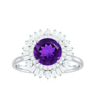 Natural 1.2 Carat Amethyst Statement Engagement Ring with Moissanite Double Halo AAA - Rosec Jewels