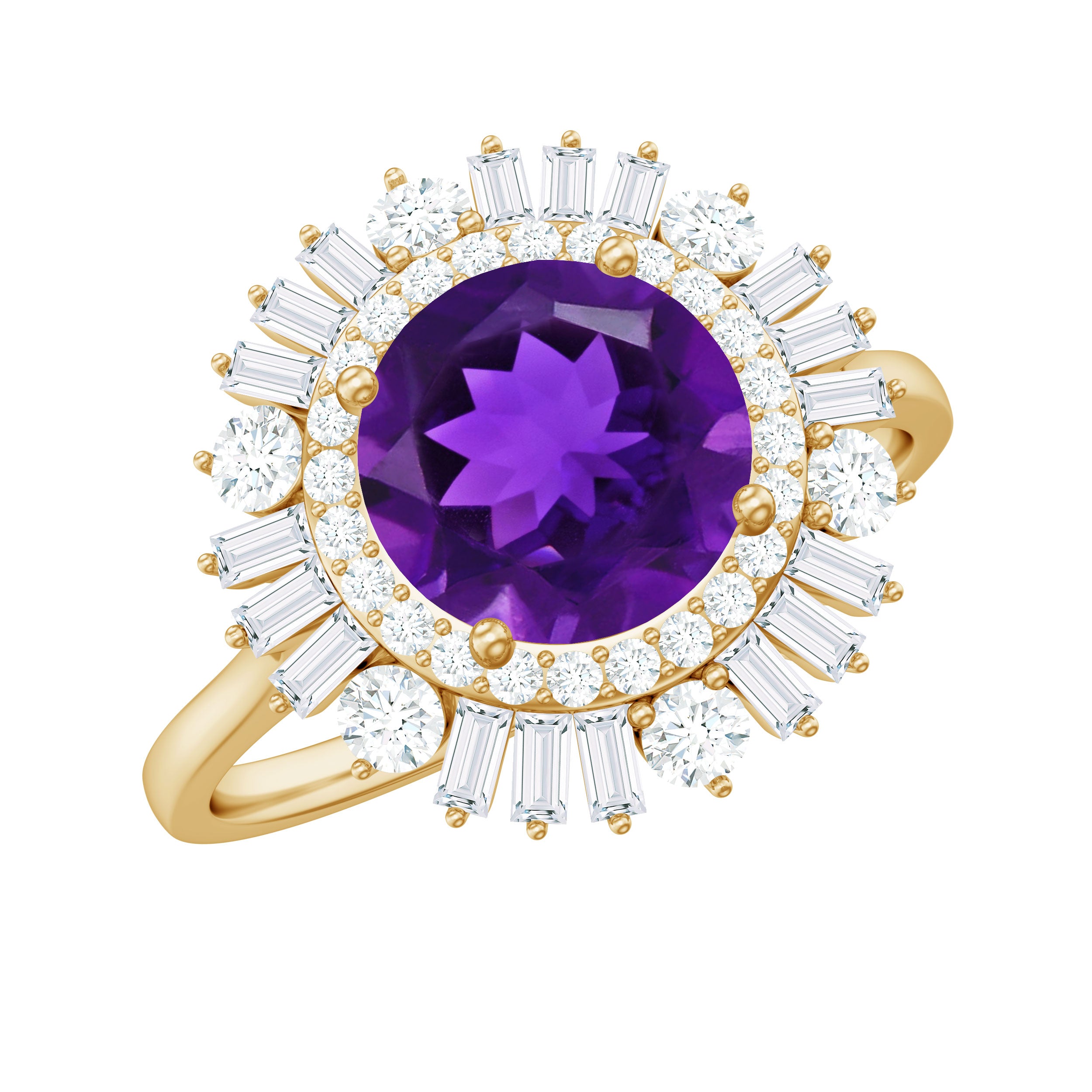 Natural 1.2 Carat Amethyst Statement Engagement Ring with Moissanite Double Halo AAA - Rosec Jewels