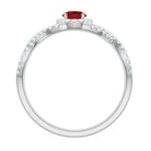 Criss Cross Shank Created Ruby and Diamond Halo Engagement Ring AAAA - Rosec Jewels