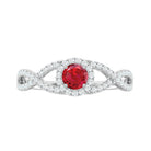 Criss Cross Shank Created Ruby and Diamond Halo Engagement Ring AAAA - Rosec Jewels