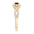 Criss Cross Shank Created Ruby and Diamond Halo Engagement Ring AAAA - Rosec Jewels