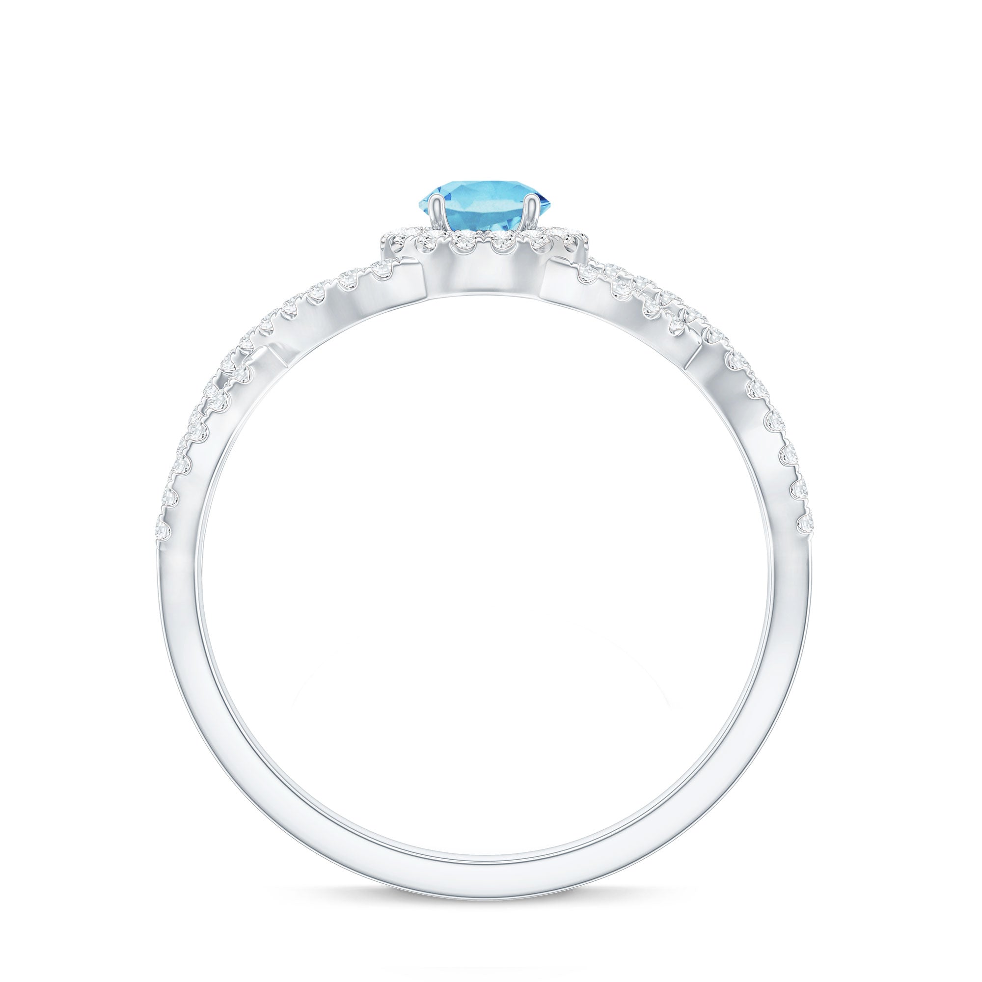 Real Aquamarine Criss Cross Engagement Ring with Diamond Halo AAA - Rosec Jewels