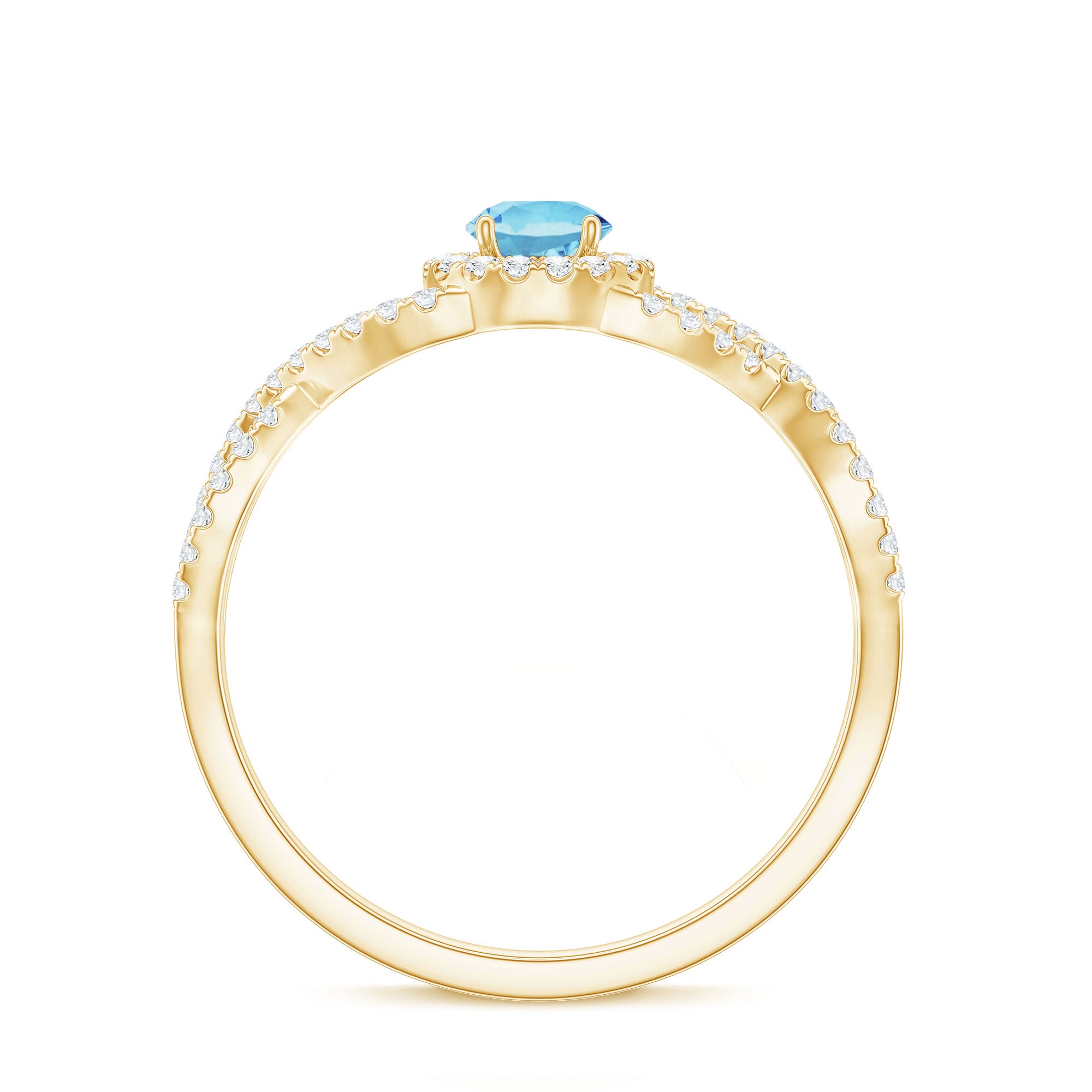 Real Aquamarine Criss Cross Engagement Ring with Diamond Halo AAA - Rosec Jewels