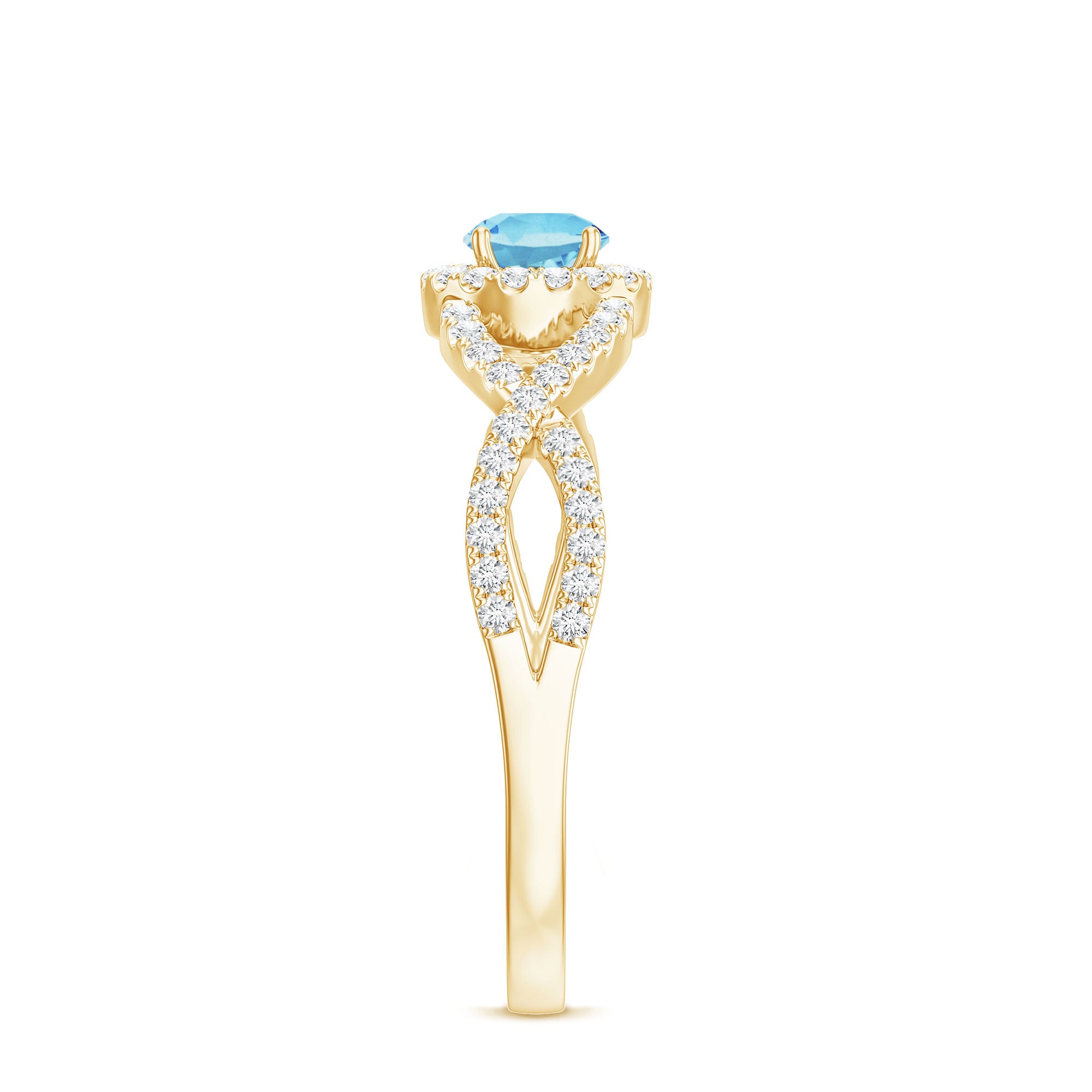 Real Aquamarine Criss Cross Engagement Ring with Diamond Halo AAA - Rosec Jewels