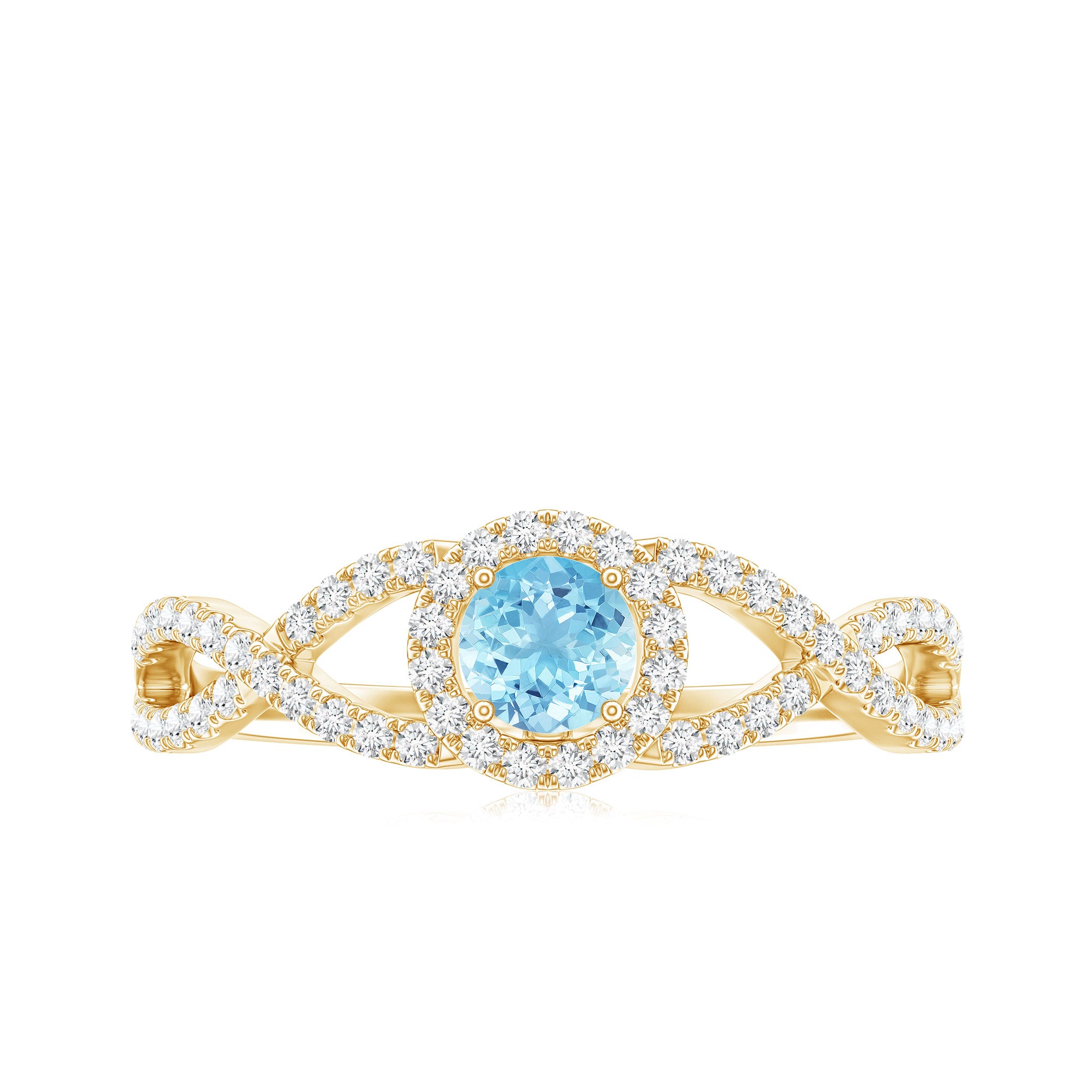 Real Aquamarine Criss Cross Engagement Ring with Diamond Halo AAA - Rosec Jewels