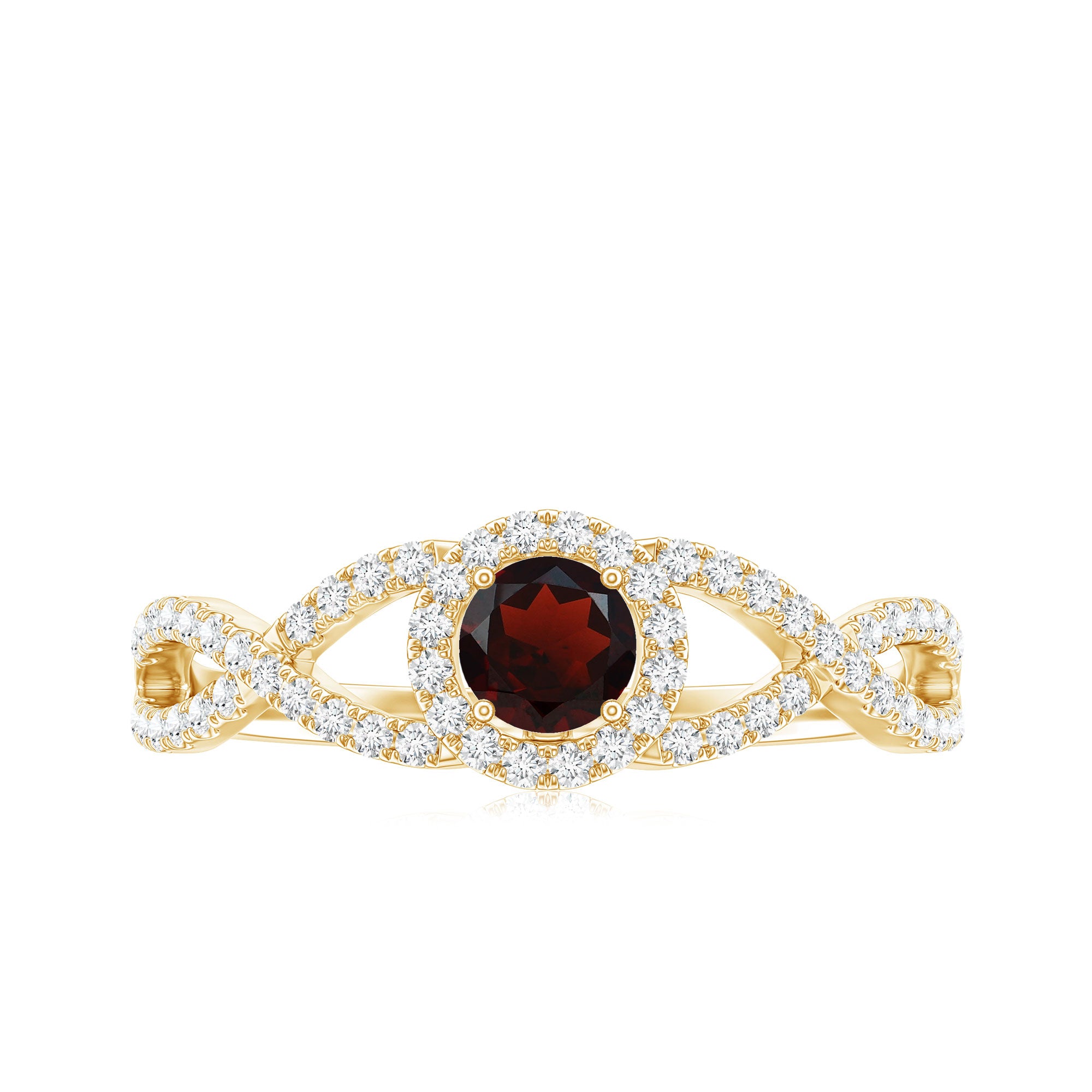 Natural Garnet Engagement Ring with Diamond Criss Cross Shank AAA - Rosec Jewels