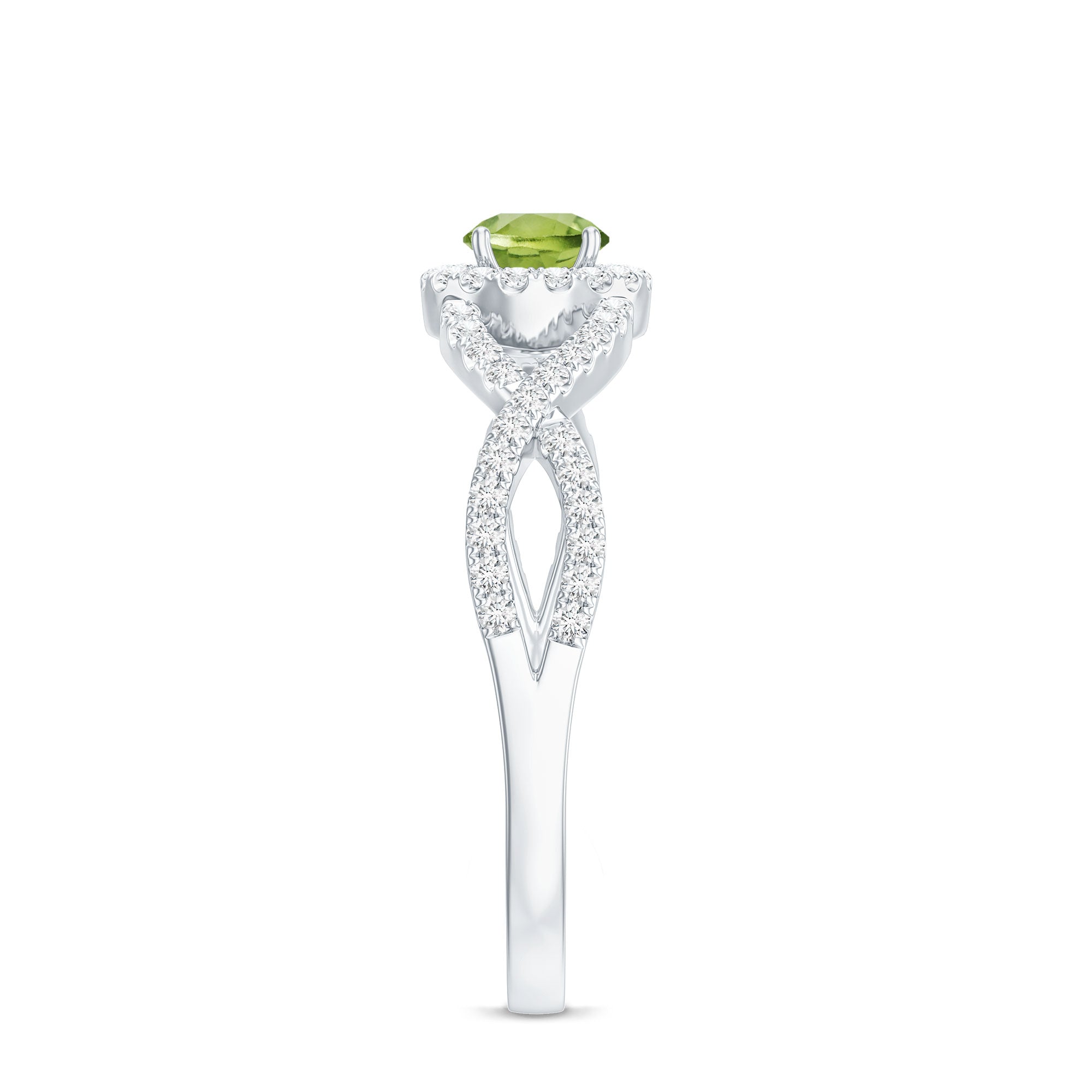 Natural 0.5 Carat Peridot Engagement Ring with Diamond Criss Cross Shank AAA - Rosec Jewels