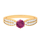 1 CT Six Prong Set Pink Tourmaline Engagement Ring with Diamond Side Stones AAA - Rosec Jewels