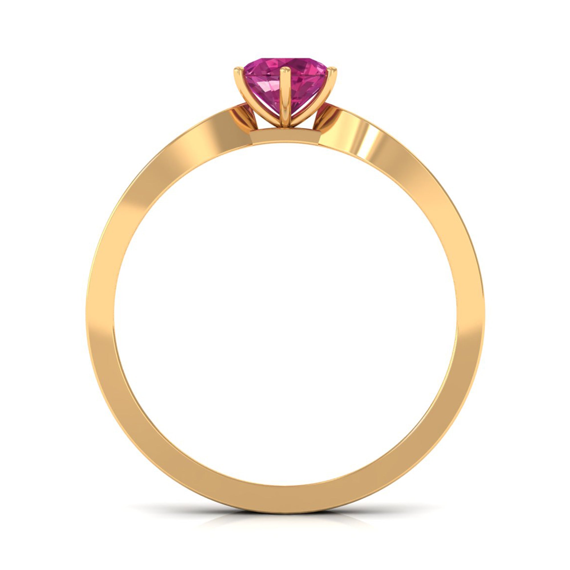 1 CT Six Prong Set Pink Tourmaline Engagement Ring with Diamond Side Stones AAA - Rosec Jewels