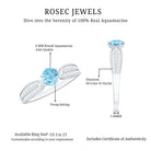 Real Aquamarine Elegant Engagement Ring with Diamond Side Stones AAA - Rosec Jewels