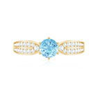 Real Aquamarine Elegant Engagement Ring with Diamond Side Stones AAA - Rosec Jewels