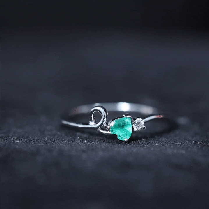 Real Emerald and Diamond Heart Promise Ring with Twisted Shank AAA - Rosec Jewels