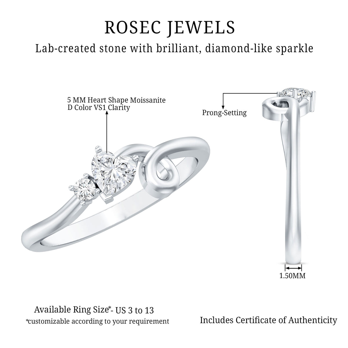 Real Emerald and Diamond Heart Promise Ring with Twisted Shank AAA - Rosec Jewels
