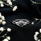 Split Shank Created Black Diamond Flower Ring with Diamond Accent AAAA ( Synthetic ) - Rosec Jewels
