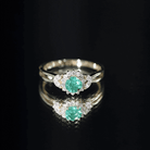 Rosec Jewels-Real Emerald and Diamond Flower Engagement Ring with Split Shank