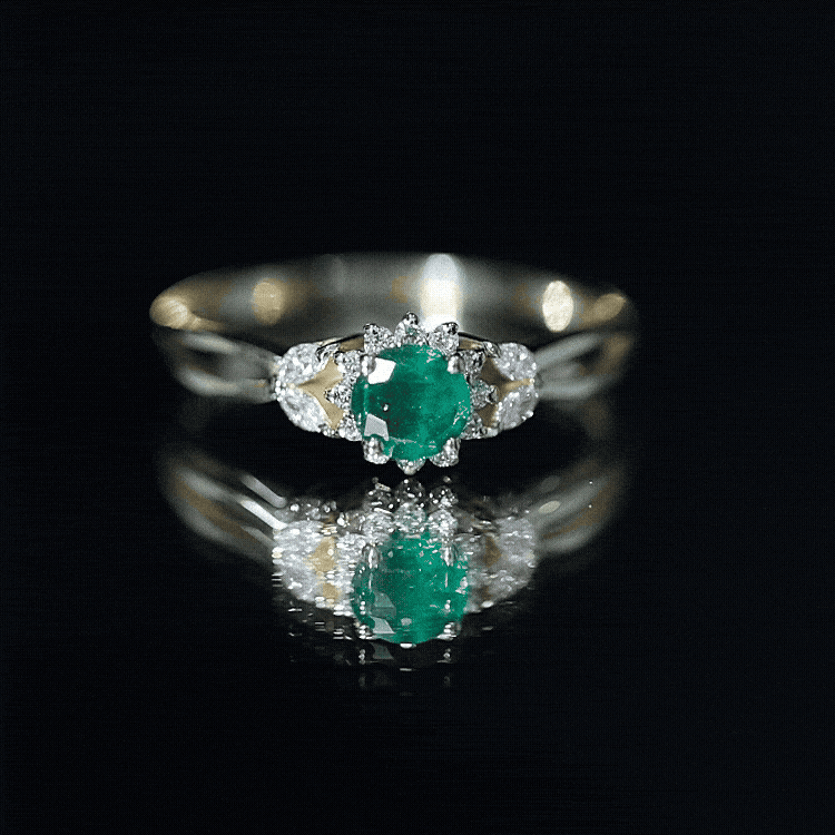 Real Emerald and Diamond Flower Engagement Ring with Split Shank AAA - Rosec Jewels