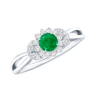 Rosec Jewels-Real Emerald and Diamond Flower Engagement Ring with Split Shank