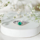 Rosec Jewels-Real Emerald and Diamond Flower Engagement Ring with Split Shank