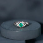 Rosec Jewels-Real Emerald and Diamond Flower Engagement Ring with Split Shank