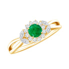 Rosec Jewels-Real Emerald and Diamond Flower Engagement Ring with Split Shank