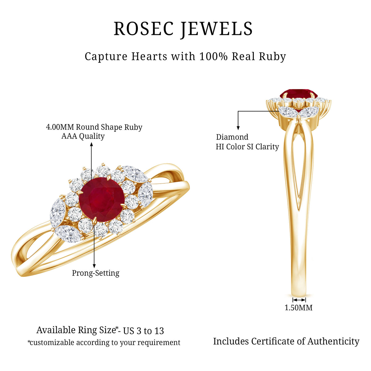 Nature Inspired Ruby Engagement Ring with Diamond for Women AAA - Rosec Jewels