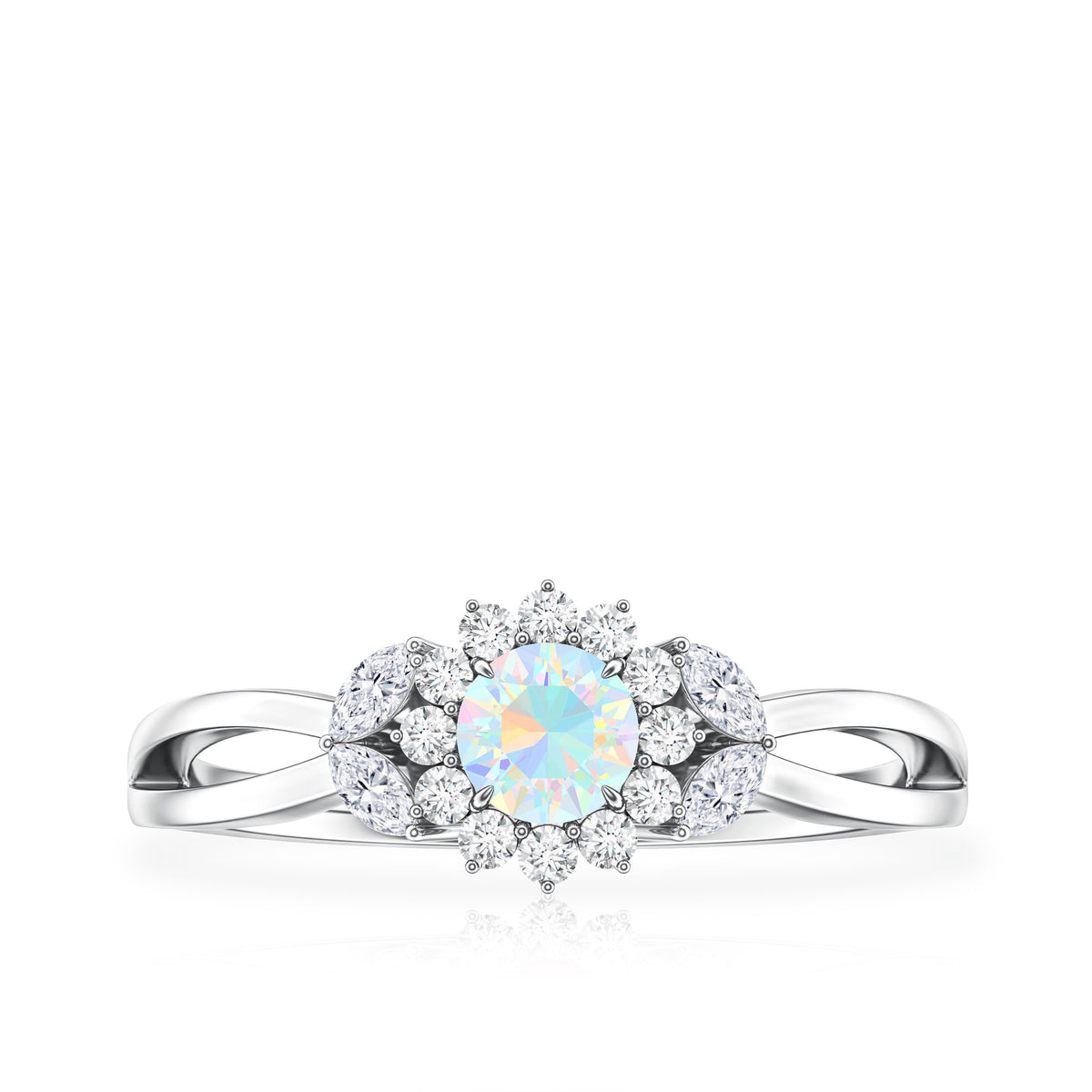 Certified Opalescent Diamond Flower Engagement Ring with Natural Diamonds AAA - Rosec Jewels